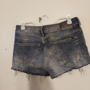 Y2K High Waisted Denim Mom Micro Mini Shorts 32 Festival Western Cowgirl Boho